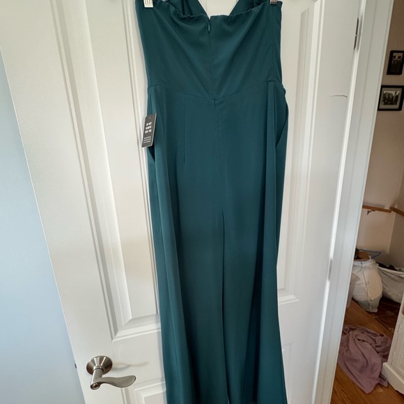 Express Emerald Green Strapless Pointed Sweetheart Jumpsuit - Picture 3 of 3